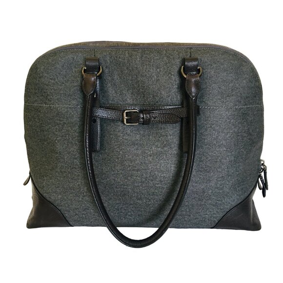TUMI Business Bag Satchel Large Leather Villa Nivelle Zips Tags Grey Brown - Picture 1 of 16